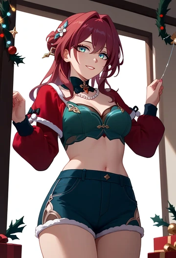 star rail,ruan mei,Christmas,red velvet shorts  - AI generated anime art